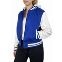 Royal/White XL Women's Hooded Varsity Jacket w/ Detachable Hood